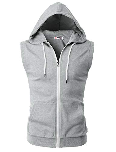 H2H Mens Casual Slim Fit Zip-up Sleeveless Hoodie Lightweight Workout Tank Tops Gym Hoodies3