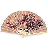 NASSMOSSE Ventilatore da Parete Giapponese, Decorazione da Parete, ventagli Tradizionali sospesi in Seta con Motivo a Prugna Giallo-Rosso, 2, 95x1, 64 Piedi