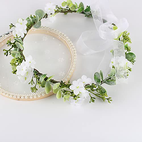 Foto von HJYHYN Blumenkranz Haare Haar Blumenkranz Künstliche Blumen Krone Braut Kopfstück Greenery Krone Haarreif Blumen für Hochzeit Zeremonie Party Festival