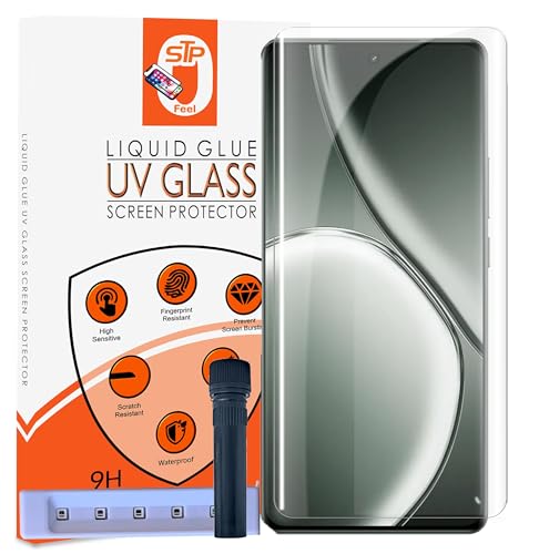 Image of STP FEEL UV HD+ Tempered Glass Screen Protector Guard Compatible For Realme GT 6 / Realme GT 6T (6.78 Inch, Pack of 1) Full Adhesive UV Curved Case Friendly HD Clarity with easy installation kit