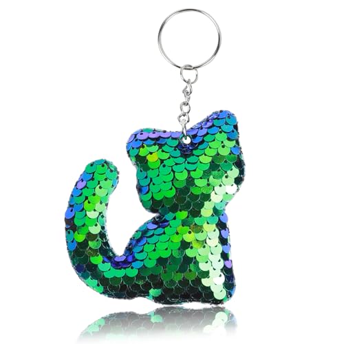 ongfuwu Sequin Cat Keychain for Car, Cute Glitter Kitty Key