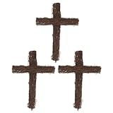 Veemoon 3 Piezas Cruz Decorativa de Ratán para Navidad y Pascua, Colgante Seguro para Pared, Color Marrón, Adecuado para Decorar Biblioteca o Hotel Estilo Artístico y Delicado