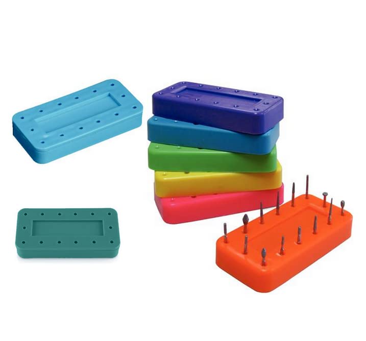 AmeriCan Goods 2/Pcs Dental Bur Block Holder Rectangle Magnetic 14 Hole Capacity Dental Autoclavable Bur Organizer, Pastel Colors Clear Lid (Coral)