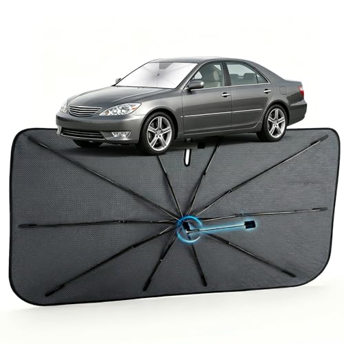Image of Car Windshield Sun Shade for Toyota Camry 2002-2006 - Reflective Coated Fabric Sunshade Umbrella for Front Window, UV Protection Heat Shield Sun Blocker Heat Reflector, 1:1 Exact Fit Keep Car Cool