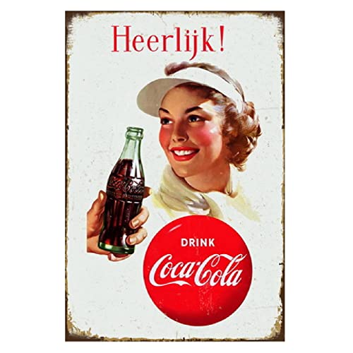 Retro Tin Sign Metal Poster Vintage Wall Decor Drink Coca Cola Coke Sports Girl for Pub Restaurants Cafe Club Plaque Man Cave Wall 8x12 Inch