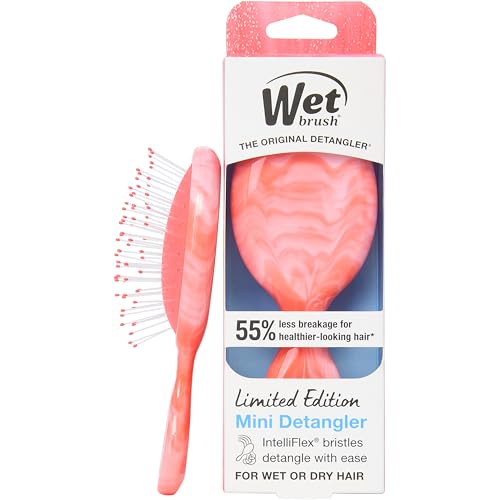 Wet Brush Mini Detangler Hair Brush for Gentle Knot Removal, Travel Size, Soft Bristles for Pain-Free Detangling, Less Breakage, Works on All Hair Types, Limited Edition, Summer Treat Strawberry
