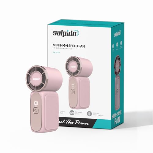 Image of SAL-TF-05 Mini Portable Fan with 13000 RPM Brushless Motor, 5 Speed Adjustment, Rechargeable USB Fan, Compact Handheld Cooling Fan for Travel, Office, Makeup & Outdoor Use (Pink)