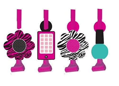 8-Count Birthday Party Blowouts, Pink Zebra Boutique