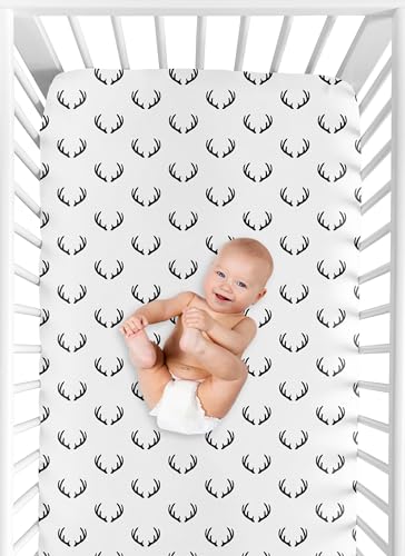 Image of Sweet Jojo Designs 3-Piece Baby Crib Sheets Set (Woodland Camo Deer) for Boys, Infant Nursery, Toddler Room - Fitted, Standard Size (Solid Green, White /Black Antler & Forest, Rustic Beige /Black Plaid)