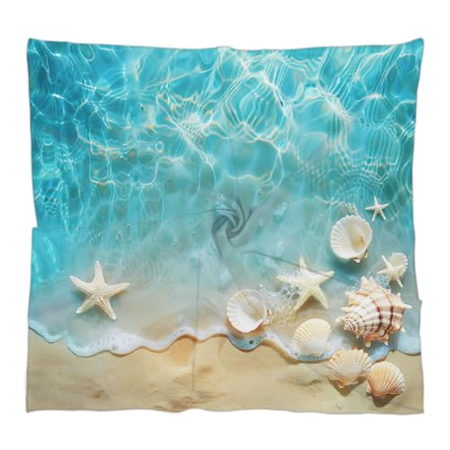 Square Head Scarf Starfish Shells Sea Bandana Silk Feel Like Hair Wrap Shawl Lightweight Scarves Fashion Accessories for Women Girls