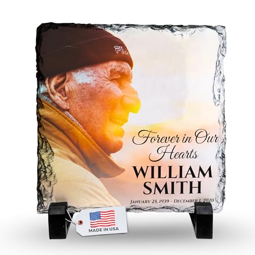 4GIFTSAKE Personalized Photo Rock Slate Frame - Custom Stone Plaque Picture Frame - Personalized Memorial Gifts - Memorial Plaques for Outdoors - Sympathy Gifts for Loss of Loved One- Bereavement Gift