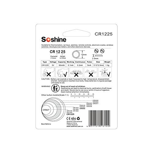 Soshine 12Pack Cr1225 3V Battery For Vicks Thermometer #TOP1