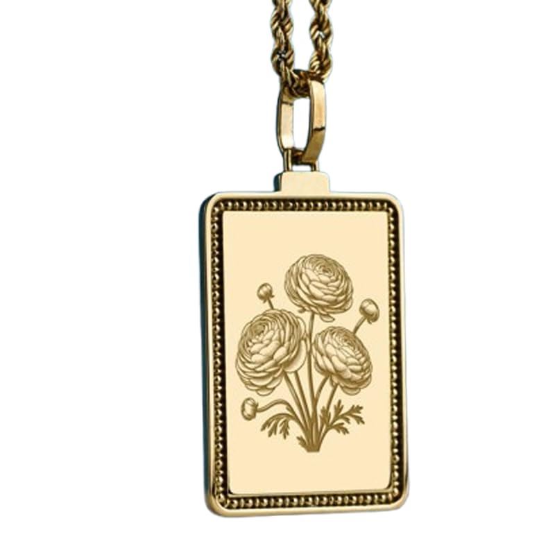 Collier pendentif renoncule argent 925 plaqué or 45 cm pour homme et femme