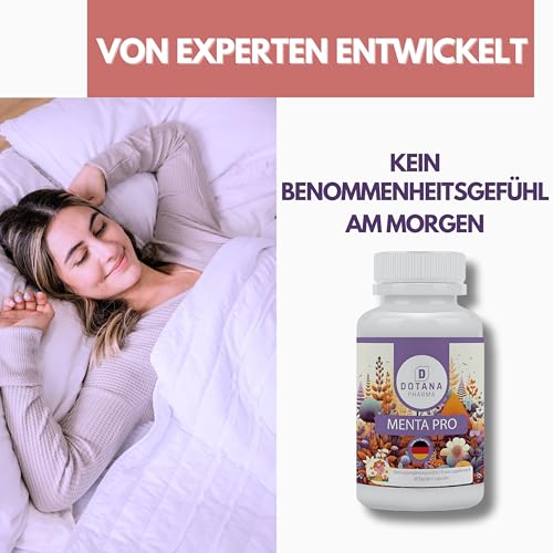 Dotana Menta Pro Schlaf-Supplement – 60 Kapseln mit Baldrianwurzel, Lavendel, Passionsblume, Taurin, L-Tryptophan & Vitamin B – Natürlich für Guten Schlaf & Entspannung – 100% Vegan