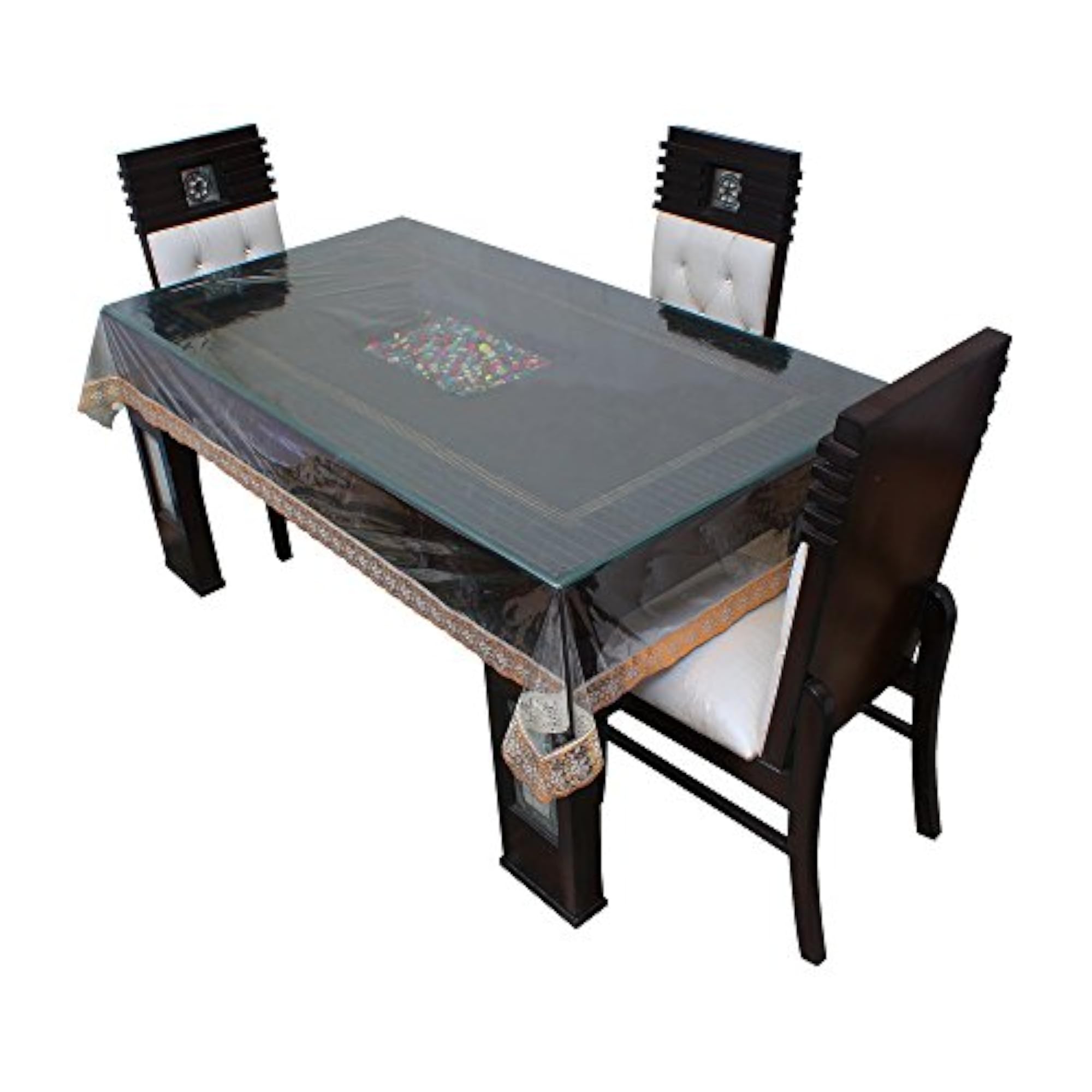 PVC Waterproof Dining Table Cover for 12 Seater, Transparent Design with Lace