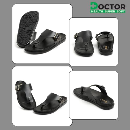 Image of DOCTOR HEALTH SUPER SOFT Men's Stylish Cushioned Slippers | Breathable, Skid Resistant, Adjustable Strap | PU Double Density Anti-Slip Casual Footwear for Everyday Comfort