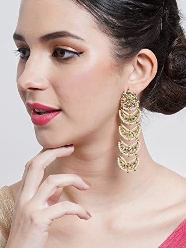 Image of Karatcart Gold Plated Pink Meena Lotus Design Kundan Dangler Earrings for Women (color may slightly vary due to photographic effect)