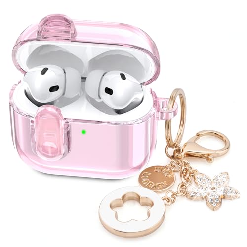 (with Lock) Clear Case Compatible for Cute Apple Airpods Pro 1/2 Cases Women, VISOOM TPU Transparency Air pods Pro 1st 2nd Generation Earbuds Case Bling Keychain for Airpod iPod Pro2/1