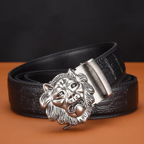 Men's Western Crocodile Pattern Belt Automatic Ratchet Buckles Engraved Lion Head Strap for Dress Casual Pants2