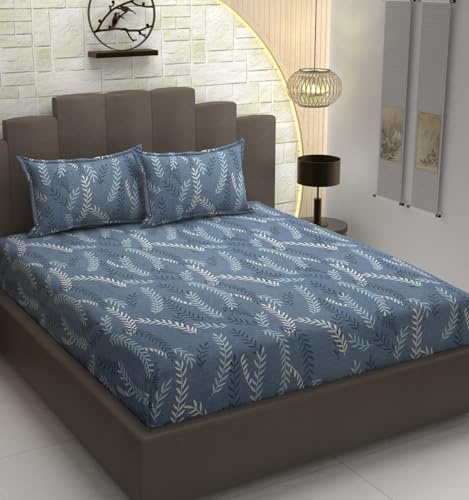 Image of Premium Polycotton 220 Tc Flat Double Bed Bedsheets for Summer Breathable | Wrinklefree (Size-228 X 228 Cm) with 2 Pillow Covers (Size-18 X 28 Inches, Grey) - Floral