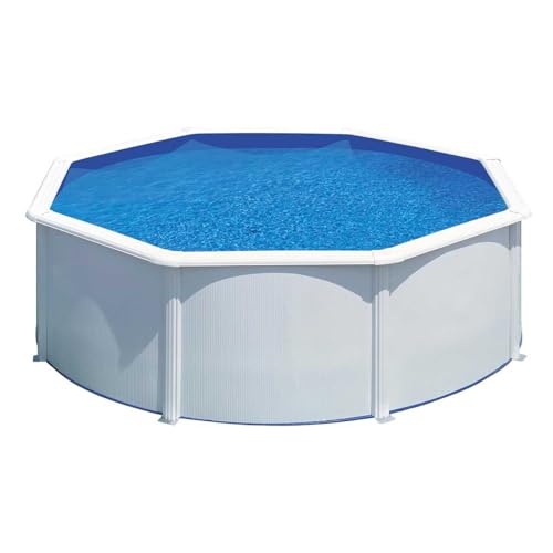 Gre Piscina KIT350QGRE - Piscina Redonda de Acero con Aspecto Blanco, Piscina de jardín Desmontable, 350 x 120 cm
