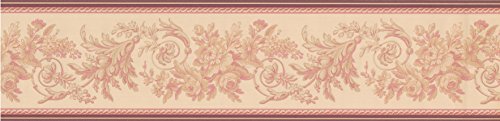 Abstract Red Cream Vines Floral Wallpaper Border Retro Design, Roll 15' X 6'' #TOP1
