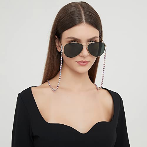Revemcn Crystal Beaded Eyeglass Chain Face Mask Holder Chain Necklace Mask Lanyard Glasses Strap For Women Sunglasses Chains (Multicolor & Squares) #TOP4