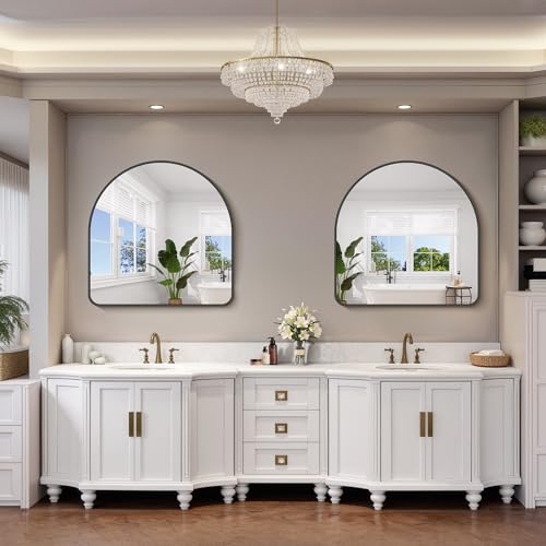 Image of FORBATH Arched Bathroom Mirror 36x36 Inch, Black Bathroom Mirror Wall Mounted Modern Aluminum Alloy Frame Arch Mirror for Bedroom Living Room Entryway, Hanging or Leaning Against Wall