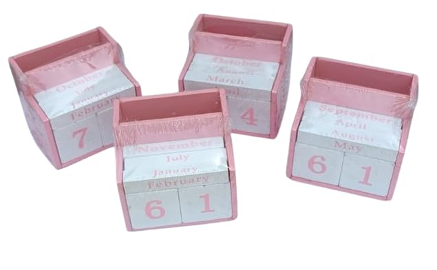 ARPIT MART Desk Calendar with Pen Stand, Wooden Desk Calendar for Home Office, Birthday return gift (1Pcs Pink Color)-image-9