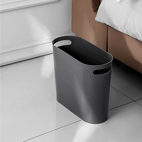 Image of rejomiik Small Trash Can, 3.5 Gallon Slim Garbage Can Plastic Waste Basket with Handles Container Bin for Narrow Spaces Bathroom, Bedroom, Kitchen, Office at Home, Dark Gray