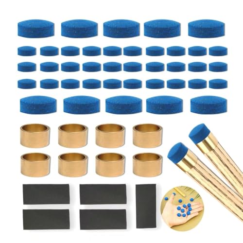 YYMT Kit d'Accessoires pour Queue de Billard - Embouts Cuir 9-12mm, Viroles en Laiton, Papier Abrasif Grain 240, Pointes de Rechange Billard | Kit Complet...