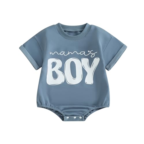 CHAUKAREAUL Baby Boy Girl Bubble Romper Shirt Short Sleeve Round Neck Mamas Boy Print Bodysuit Newborn Summer Clothes (Blue-2, 3-6 Months)