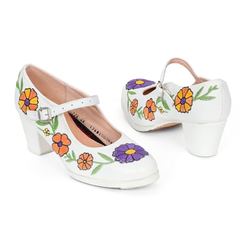 Colonial 226 Women's Folklorico Dance Shoes with Nails, Embroidered, Leather, 6cm Heel 5