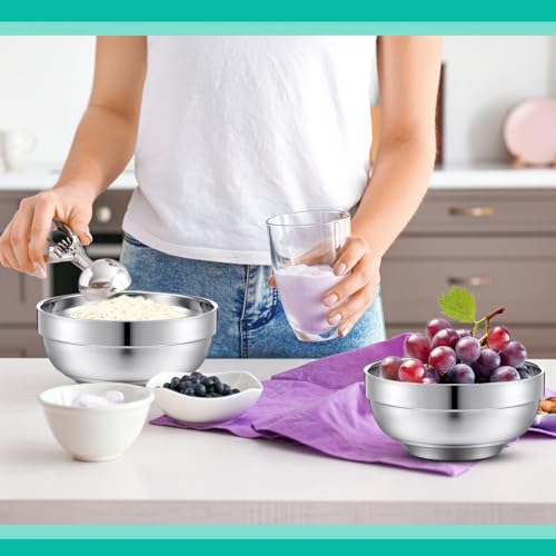 Funnymoom HUQ-FUNNYMOOM-0515 8 Pack 24 Oz Stainless Steel Bowls Double Walled Insulated Soup Bowls Ice Cream Bowls Metal Mixing Bowls Nesting Bowls thumb #5