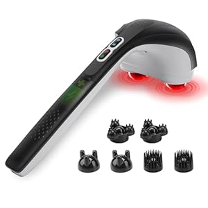 Snailax Cordless Handheld Back Massager with Heat, Deep Tissue Percussion Massager, 3 Sets of Dual Pivoting Heads,Rechargeable Hand Held Massager for Neck,Back Shoulder,Calf,Legs