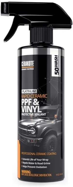 Cerakote Rapid Ceramic PPF & Vinyl Protective Sealant (14 oz.) - Preserve & Protect Vehicle PPF/Vinyl Finishes - Maximum Water Shedding - Quick and Easy to Apply - Elite Gloss & Vibrancy