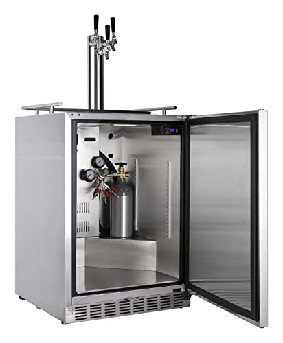 HCK Kegerator, 24 Inch Outdoor Kegerator for Patio with 3 Taps, Full Size Beer Dispenser and Beverage Refrigerator with Auto Defrost & Reversible Stainless Steel Door, Ideal for Home Bars on Fridge.com