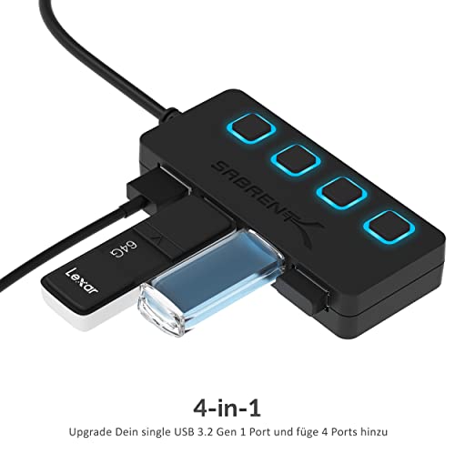 SABRENT USB hub 3.2 Gen1, USB Adapter, USB Verteiler, USB 3 hub mehrfach verlängerung mit EIN/AUS-schaltern und langes… – Bild 4