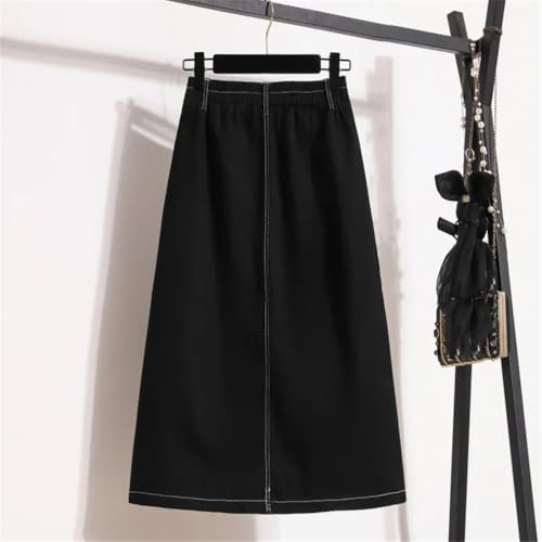 Mid-Length Slits Denim Skirt Women's Elastic High Waist All-Match Half-Length Skirt4