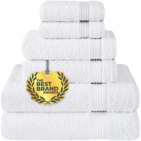 Cotton Paradise 6 Piece Towel Set, 100% Turkish Cotton Soft Absorbent Towels for Bathroom, 2 Bath Towels 2 Hand Towels 2 Washcloths, White