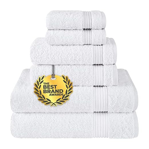 Cotton Paradise 6 Piece Towel Set, 100% Cotton Soft Absorbent Turkish Towels for Bathroom, 2 Bath Towels 2 Hand Towels 2 Washcloths, White Towel Set