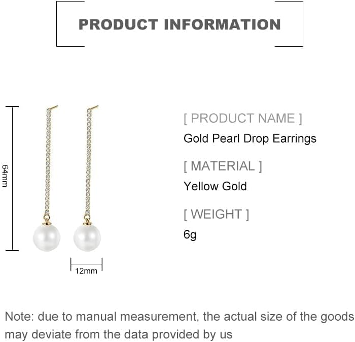 14K Gold Freshwater Cultured Pearl Dangle Earrings for Women,Long Chain Gold and Moissanite Drop Earrings,Fashion Jewelry Gift for Her - Image 3