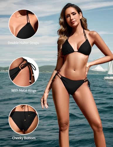 Zilcremo Women Two Piece Bikini Swimsuit Double Strap Cheeky Bathing Suit Halter String Bikini Sets4