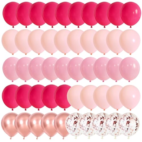 60Pcs Pink Rosegold Balloons Kit, Hot Pink Pastel Pinks Latex Balloons, Metallic Rose Gold Confetti Balloon for Birthday Princess Theme Baby Shower Wedding Valentine\'s Party Decorations
