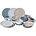 Van Well Pamplona 24-PC set. Set combinato per 6 persone Set di stoviglie - caffè- colazione- e scaldavivande 6 piatti per la cena 6 ciotole per la colazione tazza da caffè in gres blu crema