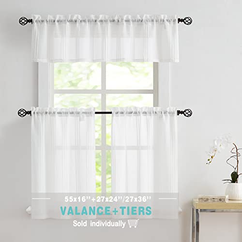 Xwincel Kitchen Tiers Cafe Window Curtains 24 Inch Length Linen Texture Short Drapes Half Window Curtain Light Filtering For Cafe Small Window Bathroom Farmhouse Rod Pocket 27W*24L, 2 Panels #TOP2