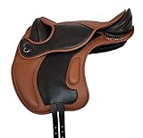 Baumloser Dressur Sattel LEEDS aus Rindsleder Mit Klettkissen NEU Braun/Tan - 2
