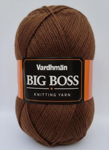 Image of Vardhman BigBoss Knitting Yarn - 200g Ball, 575m, 84% Acrylic + 16% Nylon, 3-Ply DK Weight, Soft & Durable Wool for Knitting, Craft, babywear, blanket, winter wear; threads for crochet hook needle - BOSS002 - Brown