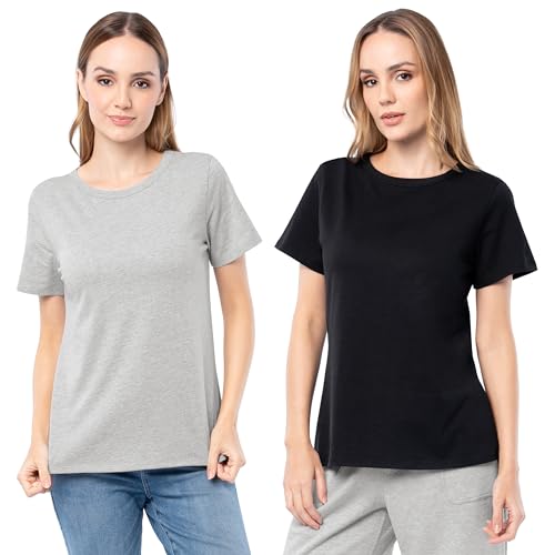 Fruit of the Loom Women's Short Sleeve Crew Neck T-Shirt, 2 Pack, Grey Heather/Black, Large - image 1