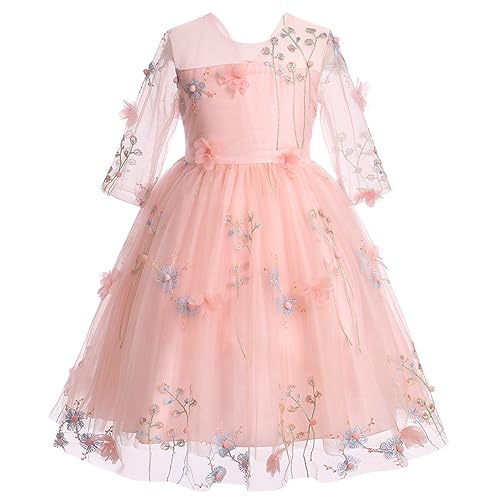 Flower Girls Princess Dress Embroidered Pageant Wedding Birthday Formal Party Tulle Tutu Dress Kids Ball Gown